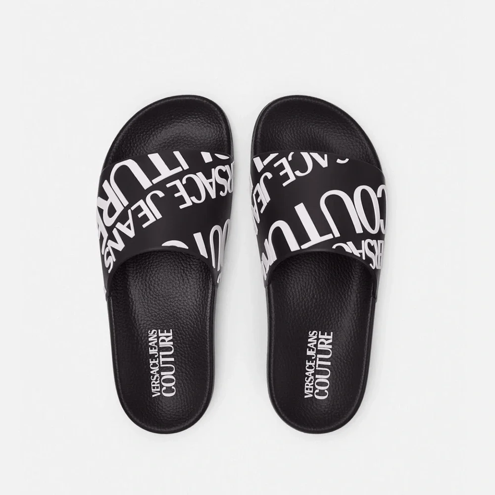New Versace Jeans Couture Black Signature Pool Slide - Picture 1 of 5